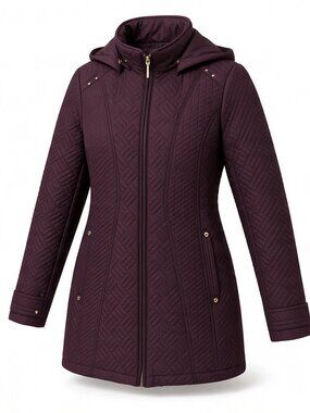 Weatherproof Quilted Hooded Winter Puffer Jacket – Plum / Burgundy (Medium)